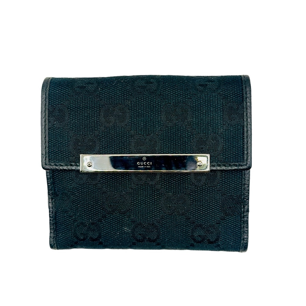 Gucci Black and Silver Monogrammed Bi-Fold Wallet